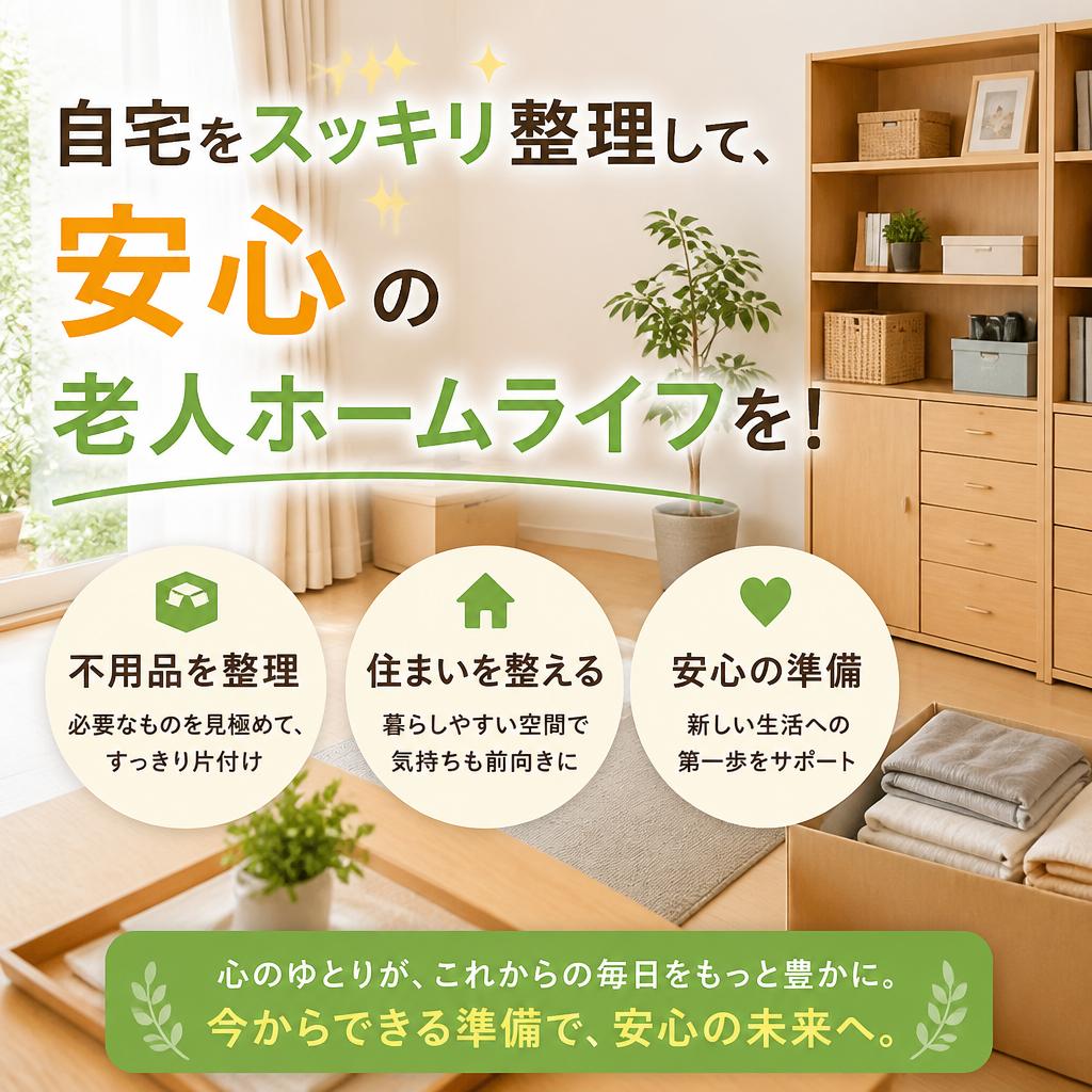 自宅をスッキリ整理して、安心の老人ホームライフを！