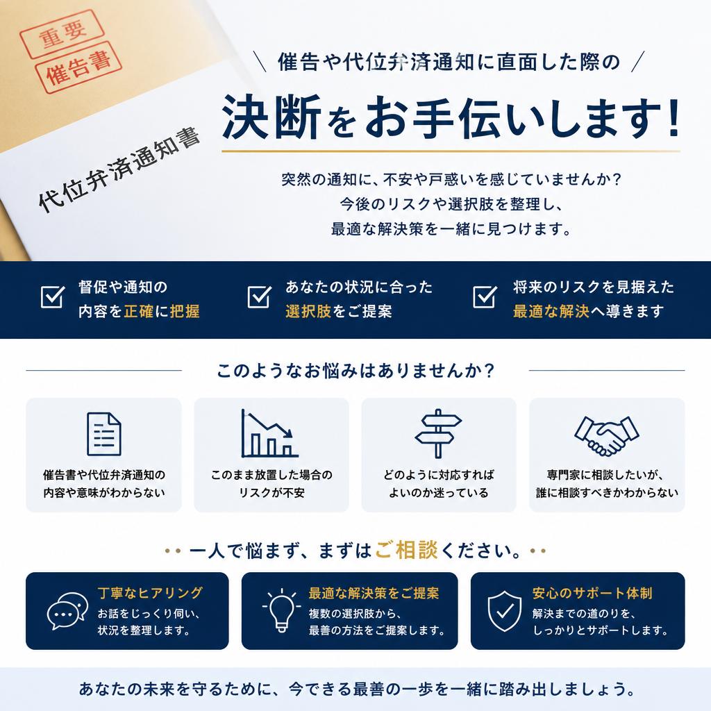 旭川で催告書や代位弁済通知に直面した際の決断をお手伝いします！
