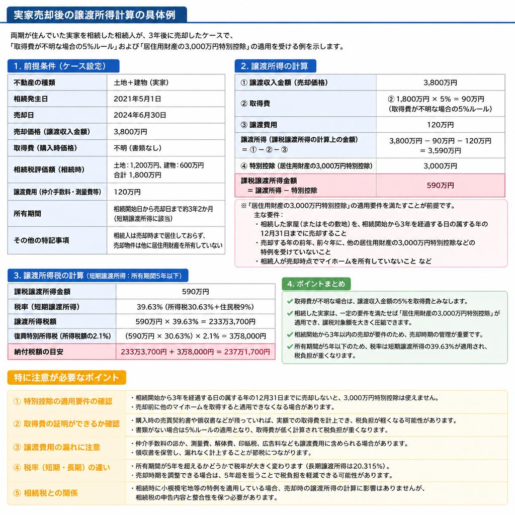 5. 譲渡所得の計算例とその注意点